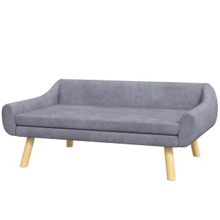 PawHut Hundesofa stilvolles Katzensofa mit Rückenlehne & Kissen für mittelgroße große Hunde grau aus Samt 102x58,5x42,5cm   A