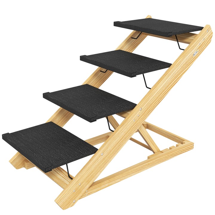 PawHut 2 in 1 Hundetreppe 4-stufig 62,5 cm höhenverstellbar klappbar Hunderampe mit rutschfester Oberfläche für Bett & Sofa