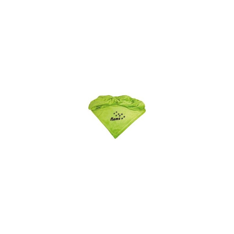 Schecker - Bestickte Mikrofaserdecke Premium [Schecker - Grün - Pfotenspur mit Name]