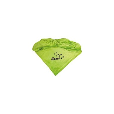 Schecker - Bestickte Mikrofaserdecke Premium [Schecker - Grün - Pfotenspur mit Name]
