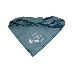 Schecker - Bestickte Mikrofaserdecke Premium [Marineblau - Pfotenspur mit Name]