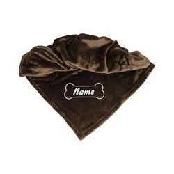Schecker - Bestickte Mikrofaserdecke Premium [Schokobraun - Knochen mit Name]