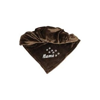 Schecker - Bestickte Mikrofaserdecke Premium [Schokobraun - Pfotenspur mit Name]