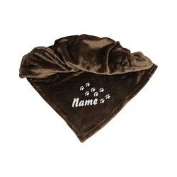 Schecker - Bestickte Mikrofaserdecke Premium [Schokobraun - Pfotenspur mit Name]