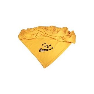 Schecker - Bestickte Mikrofaserdecke Premium [Goldgelb - Pfotenspur mit Name]