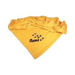 Schecker - Bestickte Mikrofaserdecke Premium [Goldgelb - Pfotenspur mit Name]