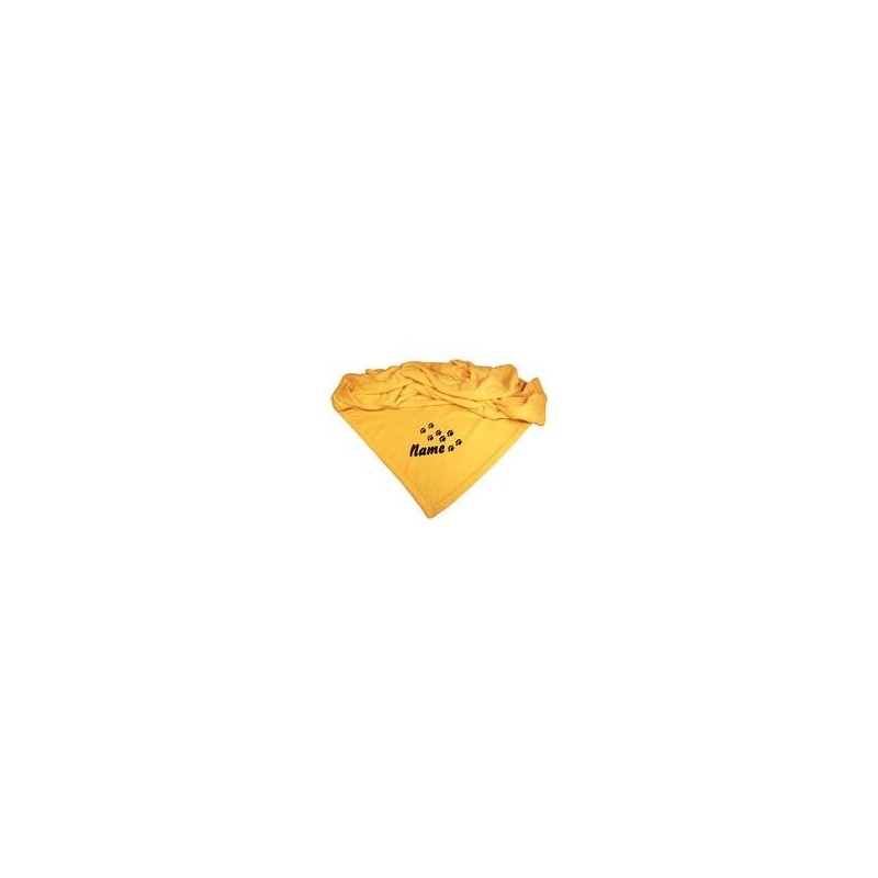 Schecker - Bestickte Mikrofaserdecke Premium [Goldgelb - Pfotenspur mit Name]