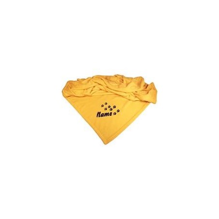 Schecker - Bestickte Mikrofaserdecke Premium [Goldgelb - Pfotenspur mit Name]