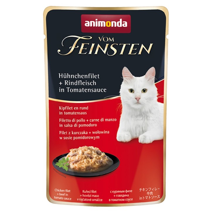 animonda vom Feinsten Adult in Sauce 18 x 50 g - Hühnchenfilet + Rindfleisch in Tomatensauce