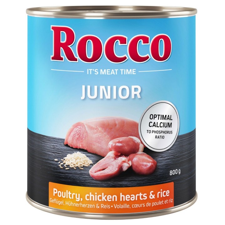 Rocco Junior 6 x 400 / 800 g 6 x 800 g: Geflügel mit Hühnerherzen und Reis