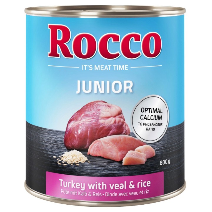 Rocco Junior 6 x 400 / 800 g 6 x 800 g:  Pute mit Kalbsherzen und Reis