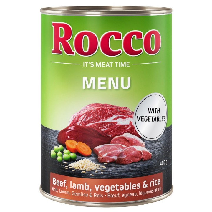 Top-Angebot Rocco Menü 24 x 400 g / 800 g  - 24 x 400g: Rind mit Lamm, Gemüse und Reis