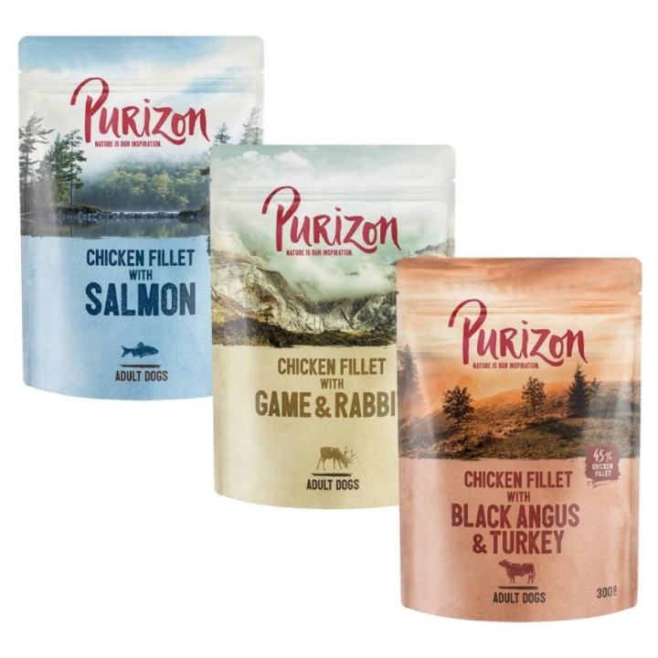 Purizon Original Adult 6 x 300 g - Mixpaket 3 Sorten: Black Angus, Lachs, Wild mit Kaninchen