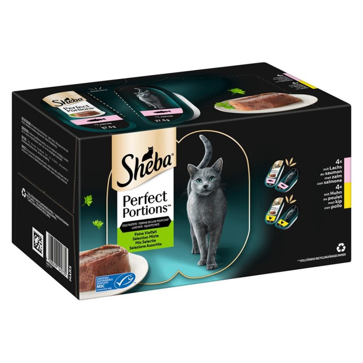 Megapack Sheba Perfect Portions 32 x 37,5 g - Edle Pastete: Lachs und Huhn