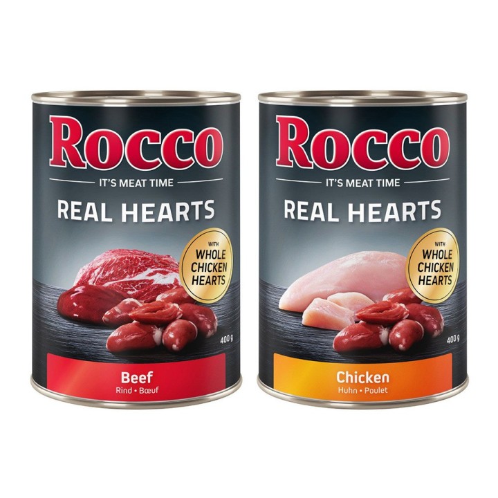 Sparpaket Rocco Real Hearts 24 x 400 / 800 g - 24 x 400 g: Mix Rind & Huhn
