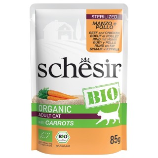 Sparpaket Schesir Bio Pouch 16 x 85 g - Sterilized Bio-Rind und Bio-Huhn