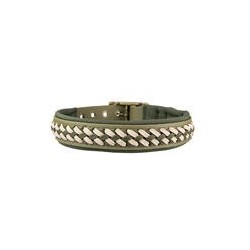 Trendfährte Hundehalsband BioThane® [M: 38-45 cm x 30 mm - Oliv/Beige]
