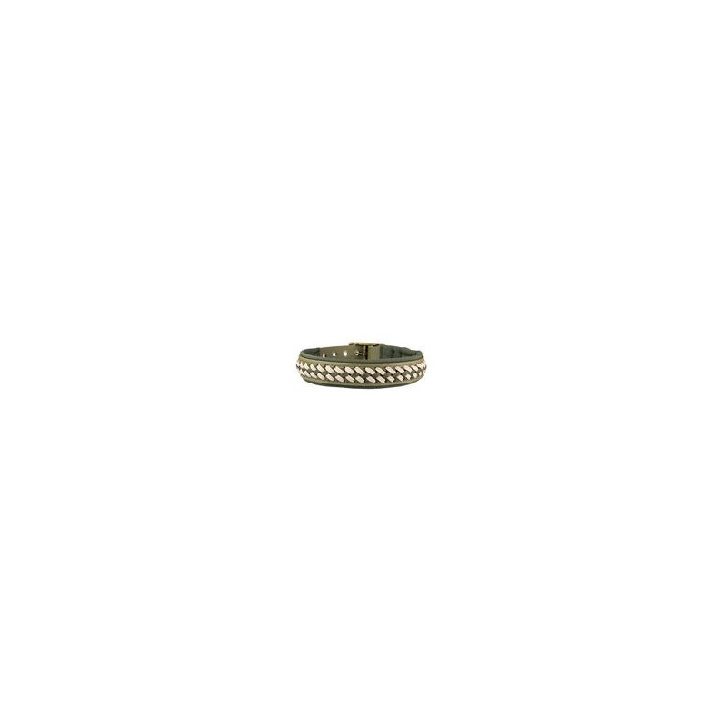 Trendfährte Hundehalsband BioThane® [M: 38-45 cm x 30 mm - Oliv/Beige]