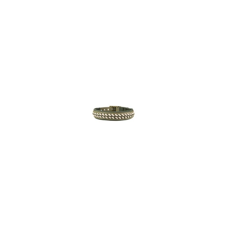 Trendfährte Hundehalsband BioThane® [L: 43-50 cm x 30 mm - Oliv/Beige]