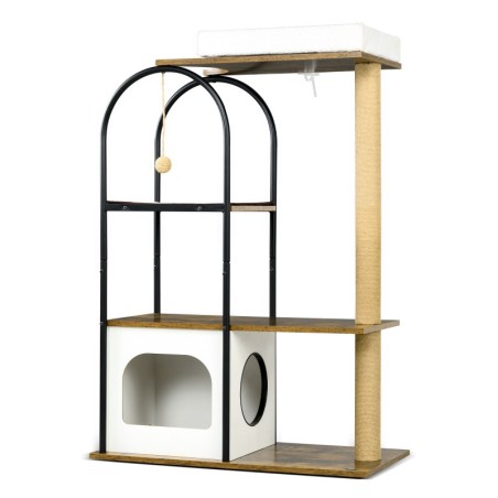 PawHut Kratzbaum 1185 cm Katzenbaum mit Höhle Bett und Kratzmatte Spielball Kippschutz für Katzen bis 5 kg rustikal braun   A