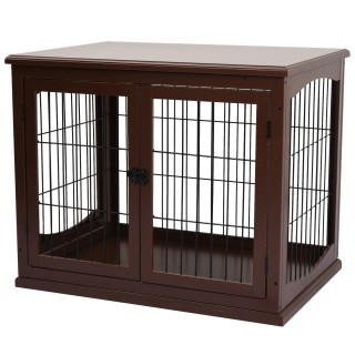 PawHut Hundekäfig für Zuhause, abschließbare Hundebox mit 2 Eingängen, Hundehaus für kleine Hunde, braun, 58,5 x 81 x 66 cm