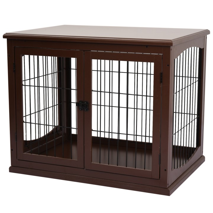 PawHut Hundekäfig für Zuhause, abschließbare Hundebox mit 2 Eingängen, Hundehaus für kleine Hunde, braun, 58,5 x 81 x 66 cm