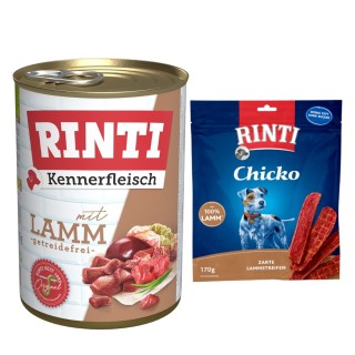 Kombi-Paket RINTI Kennerfleisch + RINTI Chicko Hundesnacks - Kennerfleisch Lamm 12 x 400 g + Chicko Lamm 2 x 170 g