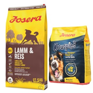 Josera Kombi-Paket: 12,5 kg Adult Trockenfutter + 3 x 900 g Knuspersnacks - Lamm & Reis 12,5 kg + Knuspies 3 x 900 g