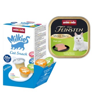 animonda Kombi-Paket: 12 x 100 g Vom Feinsten + 20 x 15 g Milkies Selection - Adult Mildes Menü: Pute pur + Milkies Snack (4