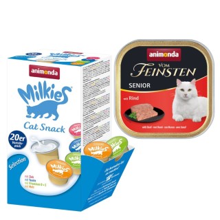 animonda Kombi-Paket: 12 x 100 g Vom Feinsten + 20 x 15 g Milkies Selection - Senior Rind + Milkies Snack (4 Sorten)