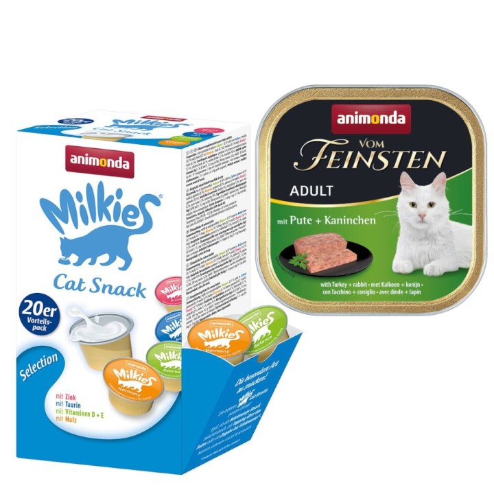animonda Kombi-Paket: 12 x 100 g Vom Feinsten + 20 x 15 g Milkies Selection - Adult Pute & Kaninchen + Milkies Snack (4 Sorte