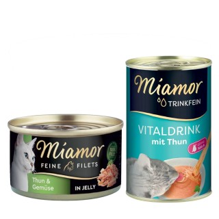 Miamor Kombi-Paket: Feine Filets 12 x 100 g + Trinkfein Vitaldrink 6 x 135 ml - Feine Filets Thunfisch & Gemüse + Vitaldrink