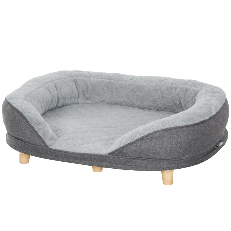 PawHut Hundesofa Haustiersofa mit Rückenlehne und Holzbeinen, waschbarer Bezug für mittelgroße Hunde unter 25 kg, Grau   Aoso