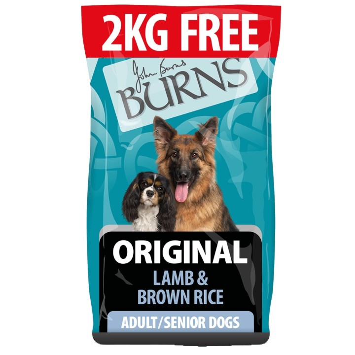 2 kg gratis! 14 kg Burns Trockenfutter - Adult & Senior Original - Lamm & Brauner Reis