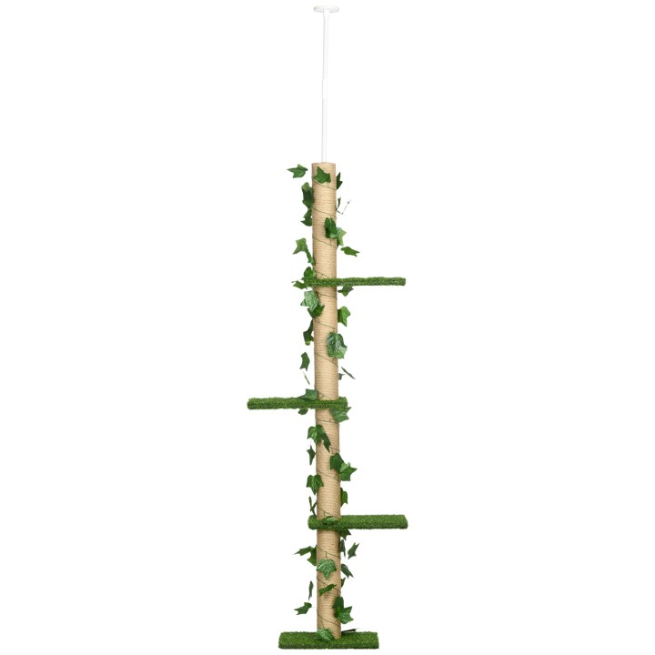 PawHut Kratzbaum Deckenhoch 202-242 cm, höhenverstellbar Kletterbaum mit Kippschutz, Spielbaum aus Jute in Grün und Gelb   Ao