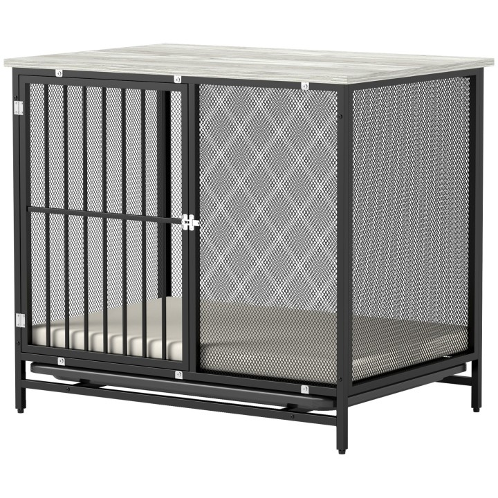 PawHut Hundekäfig für Zuhause, Abschließbar Hundehütte mit Kissen, Hundebox mit Paletten, Hundehaus für mittelgroße Hunde unt