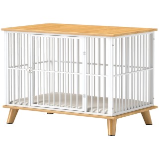 PawHut Hundekäfig für Zuhause, Abschließbar Hundehütte mit Kissen, Hundebox mit Tür, Hundehaus für mittelgroße Hunde unter 15