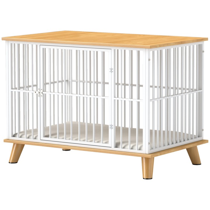 PawHut Hundekäfig für Zuhause, Abschließbar Hundehütte mit Kissen, Hundebox mit Tür, Hundehaus für mittelgroße Hunde unter 15