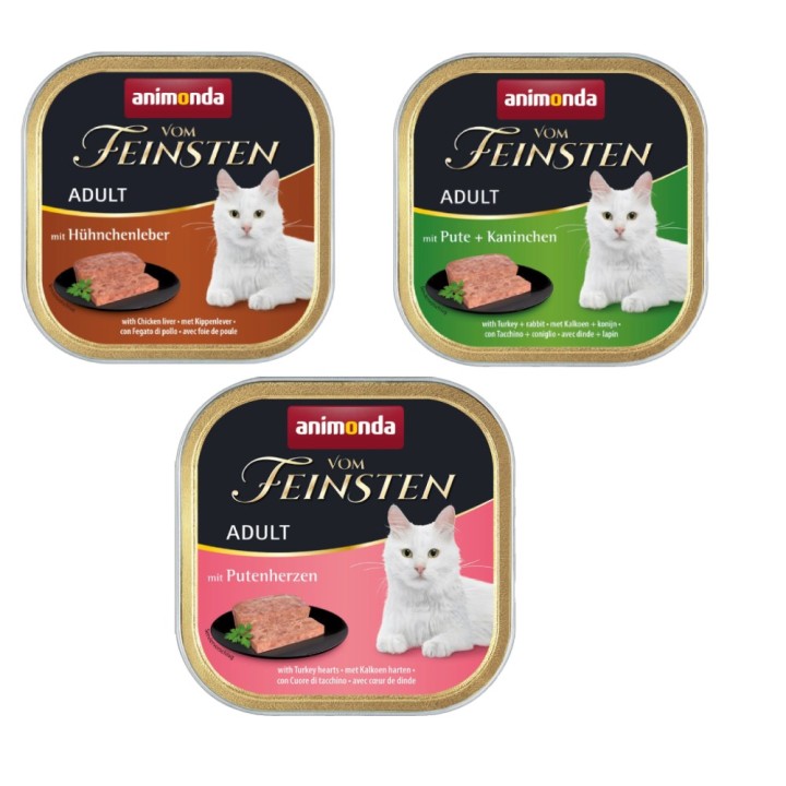 Kombi-Paket animonda vom Feinsten Adult 36 x 100 g - 12 x Hühnchenleber / 12 x Pute & Kaninchen / 12 x Putenherzen