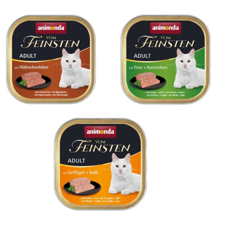 Kombi-Paket animonda vom Feinsten Adult 36 x 100 g - 12 x Geflügel & Kalb / 12 x Pute & Kaninchen / 12 x Hühnchenleber