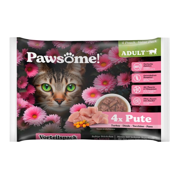 Pawsome Adult Cat 4 x 85 g - Pute