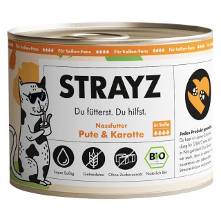STRAYZ BIO Katze 6 x 200 g - Bio-Pute & Bio-Karotte in Soße