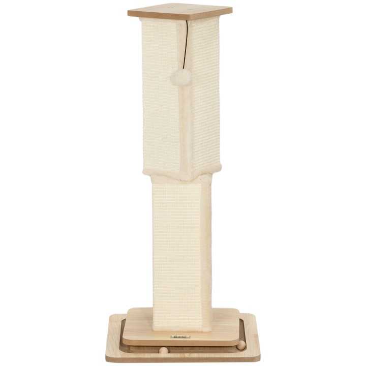 PawHut 3-in-1 Kratzstamm, 87cm Kratzsäule, Sisal-Katzenkratzbaum mit Spielball, Kratzbaum für Katzen, Katzen Kratzmöbel, Indo