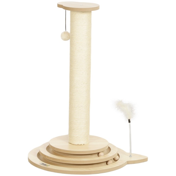 PawHut 4-in-1 Kratzstamm, 69cm Kratzsäule, Sisal-Katzenkratzbaum mit Spielball, Kratzbaum für Katzen, Katzen Kratzmöbel, Indo