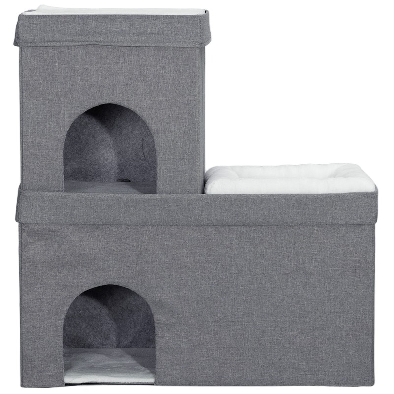 PawHut Katzenhöhle Katzenhütte, Katzenhaus mit 3 Ebenen, Katzenbett mit Kissen, Hundehaus für Katzen bis 5 kg, 74 x 37,5 x 78