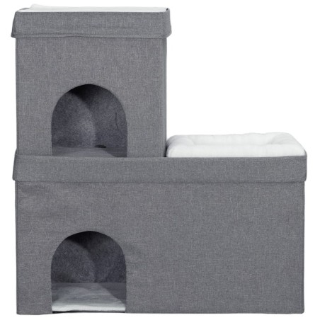 PawHut Katzenhöhle Katzenhütte, Katzenhaus mit 3 Ebenen, Katzenbett mit Kissen, Hundehaus für Katzen bis 5 kg, 74 x 37,5 x 78