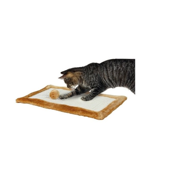 TRIXIE Kratzmatte mit Plüschrand und Maus 55 cm x 35 cm braun
