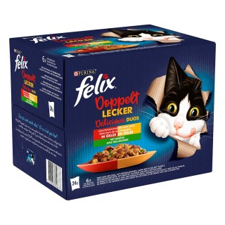 Felix "Doppelt lecker - so gut wie es aussieht" Pouches 24 x 85 g - Rind & Geflügel, Lamm & Huhn, Truthahn & Ente, Schwein &