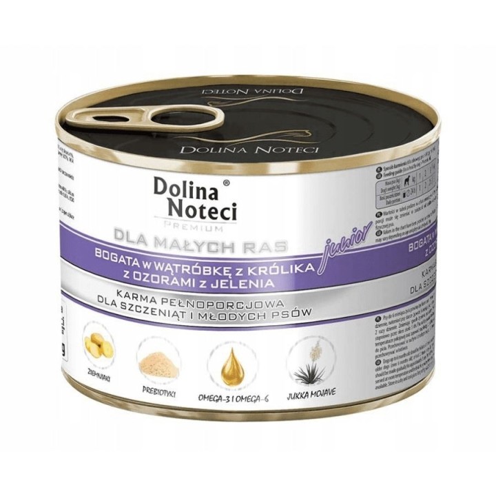 DOLINA NOTECI Premium für Hunde kleiner Rassen JUNIOR reich an Kaninchenleber mit Hirschzungen 185g