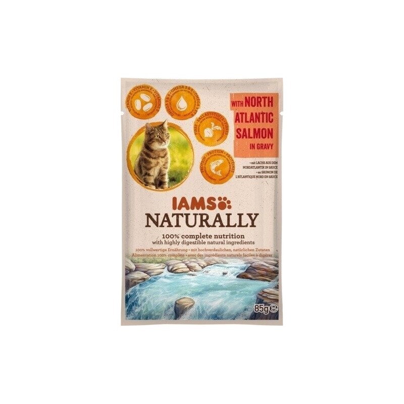 IAMS Naturally Adult Cat with North Atlantic Salmon in Gravy 85 g